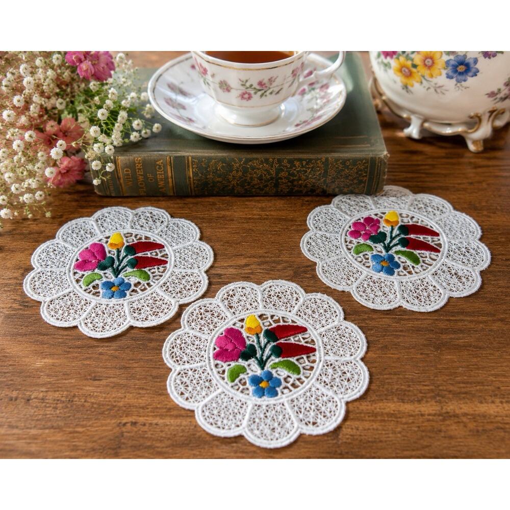 Vintage Hungarian Folk Art Lace Doilies Lot 12 Floral Embroidered Budapest